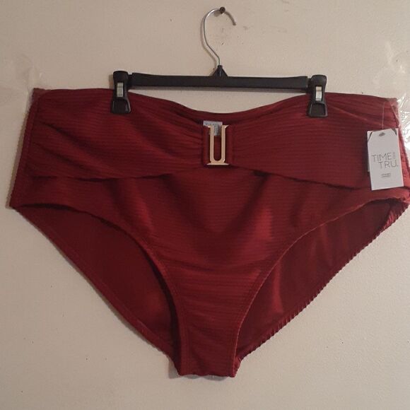 New High Waist U-Trim Plus Bikini Bottom Maroon Supreme 3X Women's - Picture 3 of 5